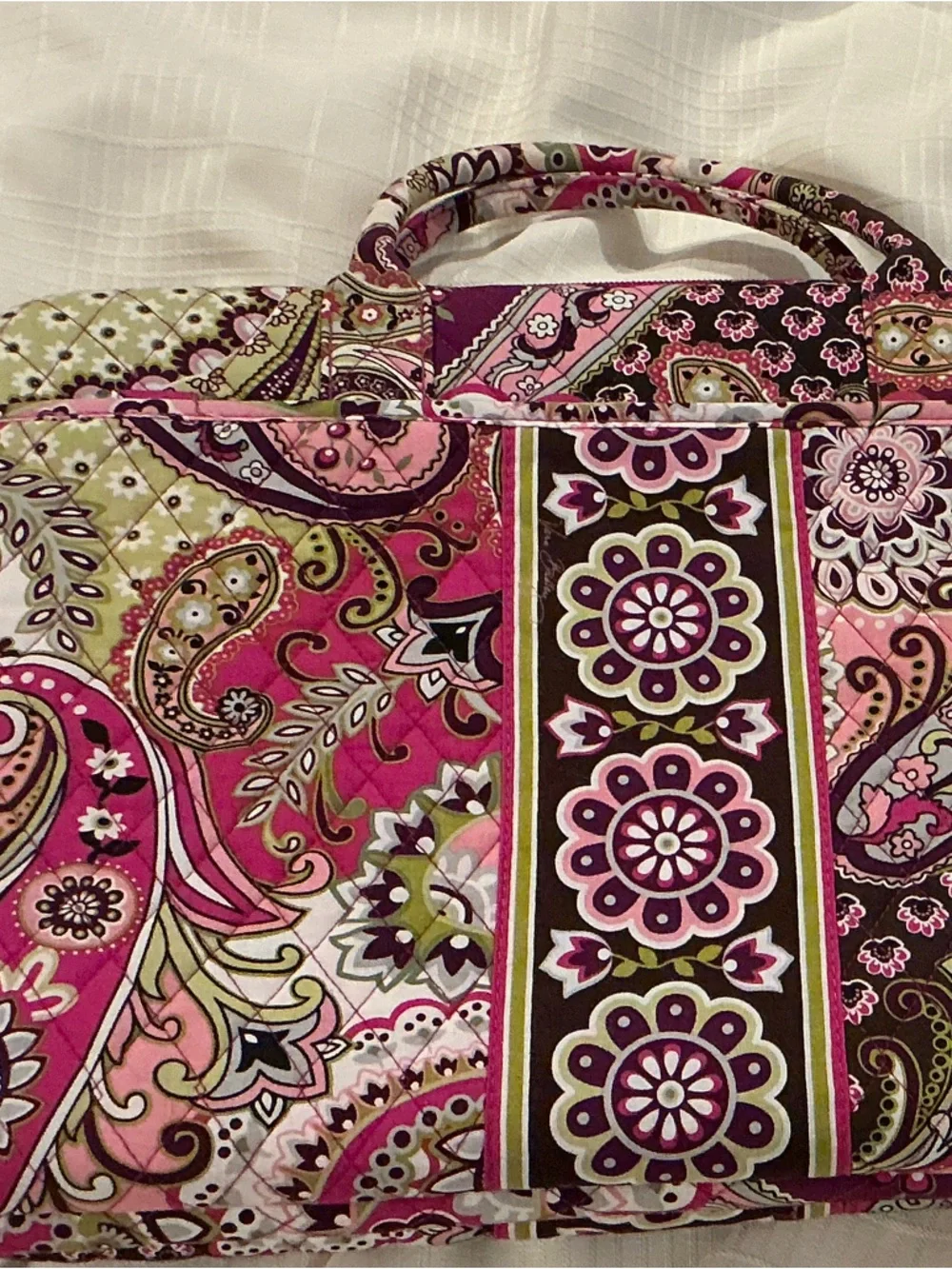 Vera Bradley Pink Paisley Quilted Laptop Bag with Floral Stripe